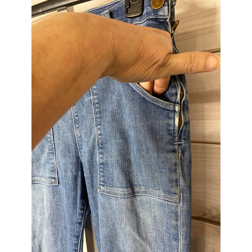 Frame Denim Le Flare de Francois High Rise Flare Jeans Blue Coated Pants Size 28 - Picture 6 of 13